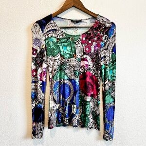 Women’s Paper White Blouse Boho Abstract Print Lightweight Top Casual Chic Small